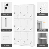 Armoire de rangement en acier à 9 portes, armoire en métal blanc avec étagère intérieure, trou de ventilation pour le bureau, l'école, la salle de sport, la salle du personnel