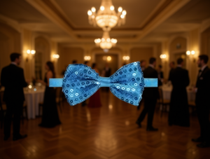 Nœud papillon à paillettes bleu lac, pré-noué, en polyester, accessoire de tenue formelle - Product Image 2