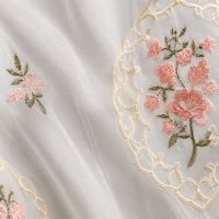 COSENNATUR Rideaux Voilages Brodés Floraux Rose Poudré à Passe-Tringle et Ourlet Festonné pour Chambre et Salon