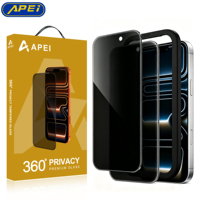 Protection d'écran en verre trempé anti-espion 360 degrés, anti-rayures 9H, installation facile pour iPhone 15, 17, 18 Pro Max