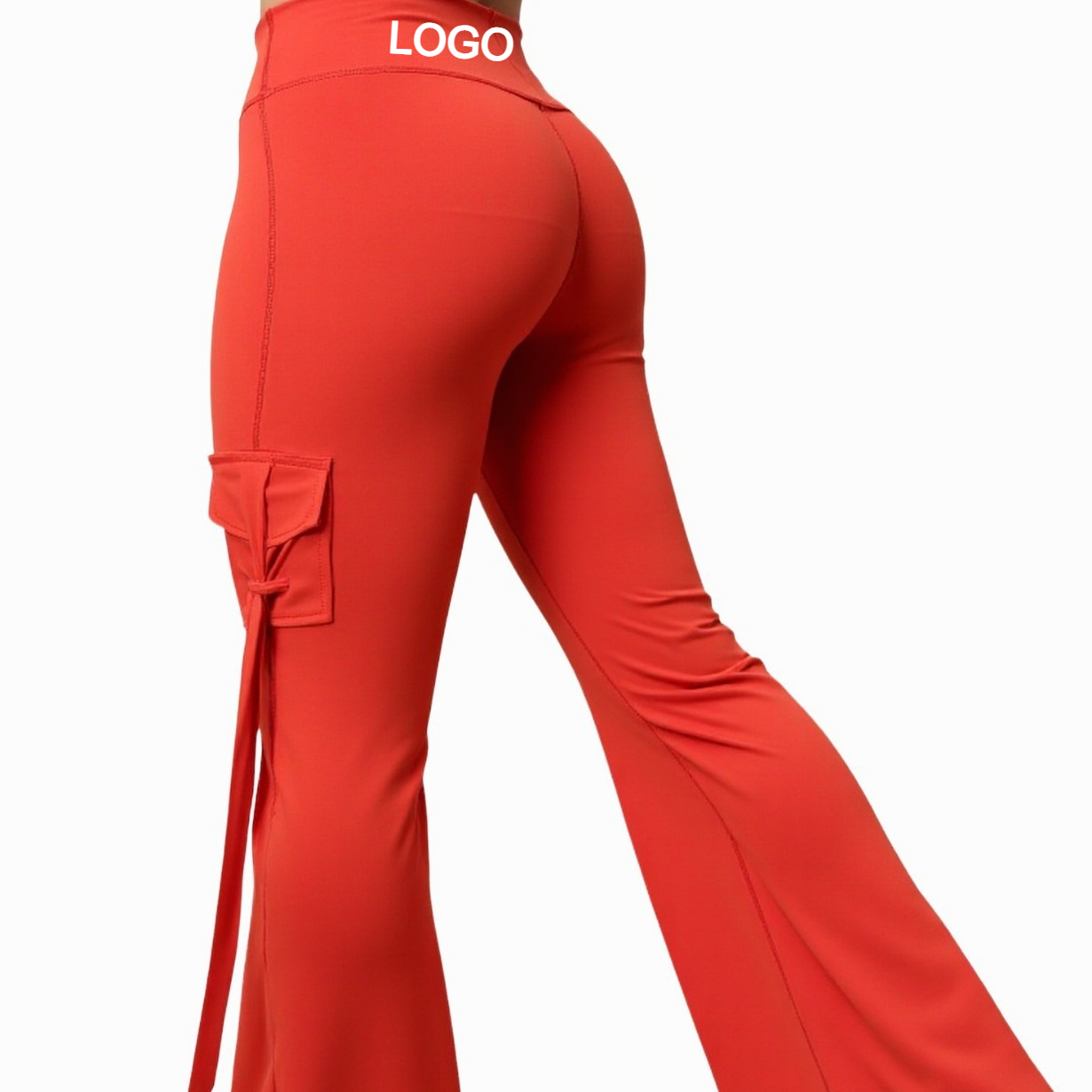 Custom LOGO High Waisted Butt Lifting Flared Yoga Pants Women Naked Feeling Quick Dry Cargo Pocket Workout Leggings