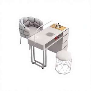 k Modern Light Gray <b>Nail</b> Table Salon Workstation Wooden Beauty <b>Desk</b> with Drawers Storage for Manicure Studio sold separately - Product Image 1