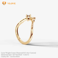 Bague Toi et Moi en or massif 14 carats certifiée IGI avec deux diamants de laboratoire taille ronde et bande incurvée assortie, bijoux fins personnalisés pour femme