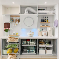 Meubles de cuisine modernes en chêne sur mesure avec système de garde-manger modulaire intégré, ensemble d'armoires blancs brillants de qualité ENF écologiques