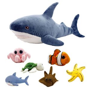 Tiburón azul de peluche grande con varios animales de mar, juguetes de peluche, diseño personalizado, cangrejo, Tortuga, diablo, pez, tiburón suave, conjunto de juguete para bebé - Product Image 3