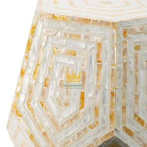 Mesa de Centro Hexagonal Azul Madreperla, Decorativa en Blanco y Amarillo, Multifuncional, de Lujo, Moderna, para Sala de Estar - Product Image 4