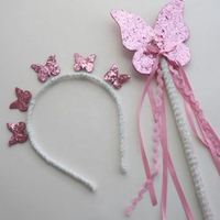 Serre-tête papillon à sequins roses et baguette magique de fée pour filles avec motif citrouille - Accessoires de cheveux d'Halloween