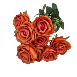 Ramo de Rosas Artificiales de Seda, Flores Hechas a Mano de Estilo Natural, Decoración para Hotel, Color Naranja, 9 Cabezas - Product Image 1