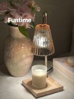 Lampe chauffe-bougie électrique moderne avec base en bois et abat-jour en verre côtelé, ensemble de bougies parfumées, décoration d'intérieur nordique, cadeau en gros pour l'aromathérapie