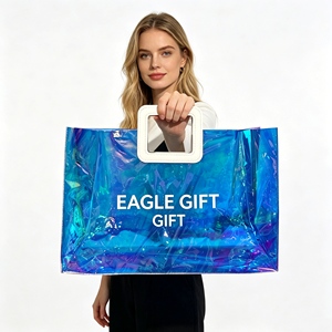 Custom Printed Laser Double Handle Packaging Bag <b>Large</b> Capacity Daily PVC Bag - Product Image 1