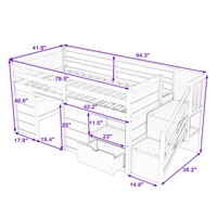 Lit de jour double en bois moderne avec 1 tiroir, étagères, armoire d'escalier et espace secret, écologique, taille personnalisable