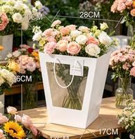 Sac d'emballage de fleurs trapézoïdal de luxe, écologique, imperméable, avec fenêtre transparente et gaufrage |   Boîte de transport portable pour bouquets pour fleuristes