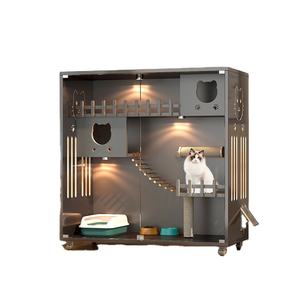 Grand lit de luxe pour chat et cage pour animaux de compagnie Motif animal en bois massif 'Villa' pour une utilisation intérieure Maison chaude pour chiens et chats - Product Image 1