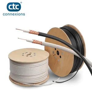 ประสิทธิภาพสูง CCTV/CATV RG6 RG58 RG59ทองแดงเปลือยทีวีเสาอากาศการสื่อสารสาย Coaxial กับ Power