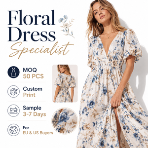 Abito Floreale Personalizzato per Donna, Produttore di Vestiti Estivi Lunghi Stampati in Viscosa, Abbigliamento Casual da Donna, Fabbrica di Abbigliamento Femminile - Product Image 1