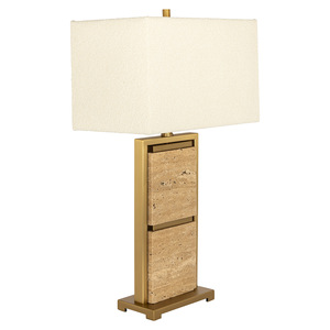 Natural Stone Table <b>Lamp</b> With Brass Frame Rectangular Shade Home Decor <b>Lighting</b> For Living Room Bedroom - Product Image 3