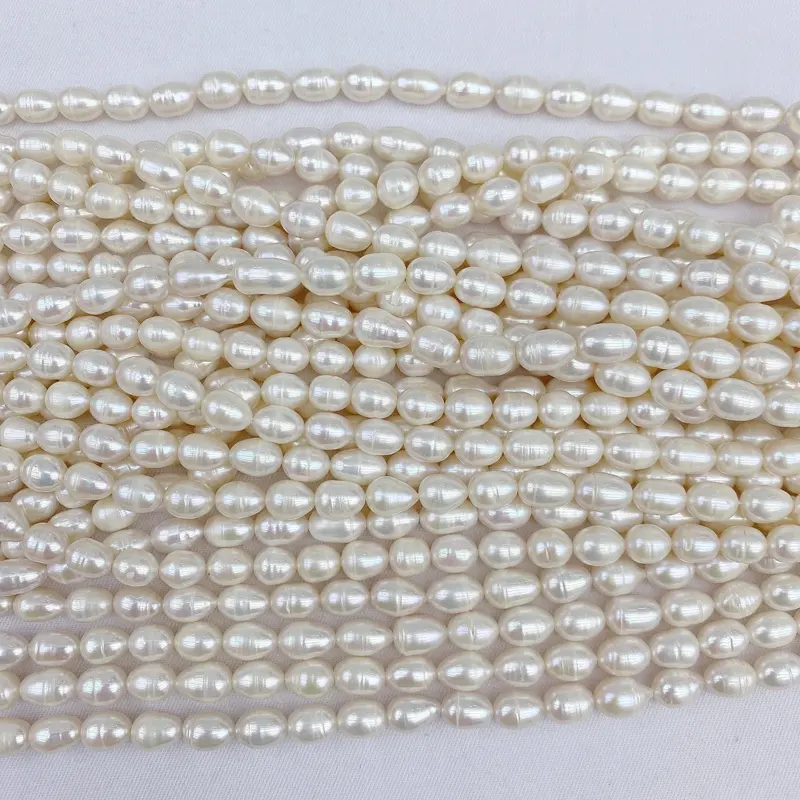 Wholesale High Quality DIY 3-10mm Rice Shape Natural White Real Freshwater Pearls Strand String Beads For Jewelry Making