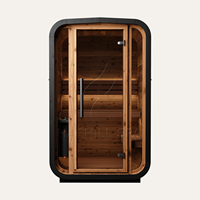 Hachillspa Komplett Schwarze Traditionelle ThermoWood-Sauna Massivholz-Kabine mit Vollglas-Tür und 2-stufigen Bänken für den Außenbereich