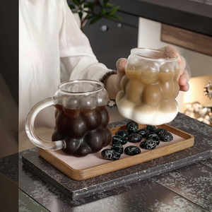 Mejor Venta de vidrio de borosilicato en forma de uva Desayuno creativo Latte Copa de vino Taza de jugo Taza de regalo con tapa de bambú y pajita - Product Image 5
