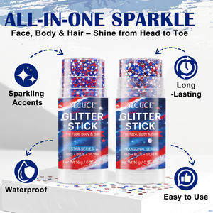 Bâton de paillettes pour le visage et le corps, rouge, argenté, bleu, accessoires patriotiques pour femmes, maquillage pour football, softball, fête, rave - Product Image 5