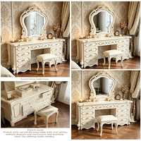 Coiffeuse de style français avec panneaux décoratifs, grande table de maquillage, miroir LED et tabouret – Meubles de chambre à coucher – Vente en gros Chine