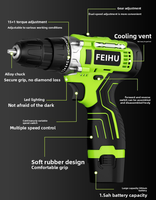 Perceuse-visseuse sans fil rechargeable 12V, couple de 20 Nm, 15+1 réglages d'embrayage pour le travail du bois, le travail des métaux et le bricolage