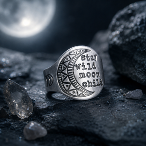 Anello Vintage a Disco Rotondo per Donne con Motivo Floreale Inciso a Luna, Gioiello da Dito alla Moda - Product Image 2