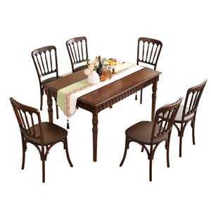 Juego de Mesa y Sillas de Comedor de Madera Maciza Estilo Retro Americano, Rectangular de 1.35M, para Uso Doméstico, Duradero - Product Image 4
