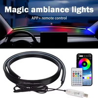 Bande lumineuse d'ambiance pour pare-brise de voiture, en fibre optique acrylique irisée, insonorisante, 140cm/150cm, 12V, sans câblage, contrôle par application