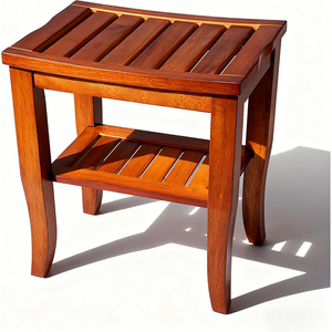 Addreen <strong>Teak</strong> Natural 15.5" Kai Corner Shower <strong>Bench</strong> with Shelf Mail Packed Bathroom Furniture - Product Image 4