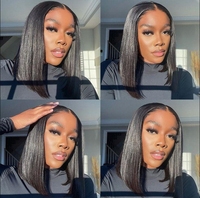 Perruque Bob Longue Colorée HD Transparente 13x4 Lace Front avec Cheveux Vierges Brésiliens, Base Sans Colle, Haute Densité, Petit Bonnet