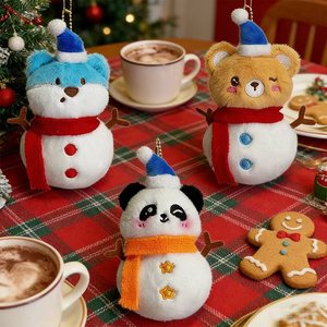 New Designs Wholesale Christmas Bear Panda Snowman Dolls Plush Toy Ornaments Custom Animals Toys Kwaii Keychain