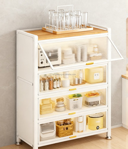 Vente flash : Étagère de rangement multifonctionnelle pour cuisine, en métal, sur pied, à plusieurs niveaux, avec porte, pour <span class=keywords><strong>micro</strong></span>-ondes, casseroles, bols - Product Image 3