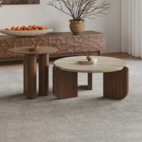 2025 Table basse moderne en bois massif avec dessus en travertin coin rond Design ensemble de meubles de salon meubles de maison Table d'appoint