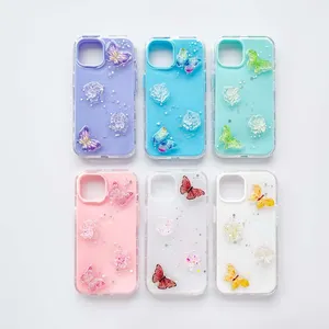 Solid Color Three-In-One Glue + Accessories 4 Butterflies Cell Phone Case for iPhone for Samsung for Xiaomi 2717