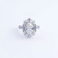 Superbe bague de fiançailles en platine Pt950 avec diamant de laboratoire taille ovale émeraude et 4 griffes, pour femme