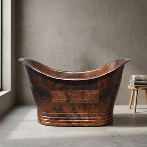 Baignoire ovale autoportante en cuivre vieilli pour adultes, idéale pour les villas modernes - Indian Home Crafts - Product Image 3