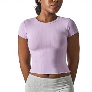 T-<span class=keywords><strong>shirt</strong></span> en coton à pointelle, col rond, manches courtes, style streetwear, t-<span class=keywords><strong>shirt</strong></span> tendance pour femmes - Product Image 1