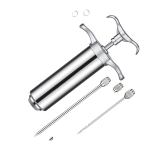 طقم حقنة بحقن ماء مالح احترافية من الفولاذ المقاوم للصدأ مع فرش وإبر للحوم والدواجن وشواء اللحم وشواء الشواء - Product Image 1