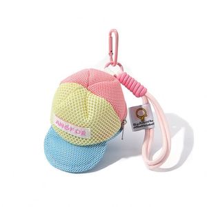Popular Dopamine-Colored Polyester Mesh Coin Holder <b>Hat</b> Shaped Keychain Travel Storage Earphone <b>Bag</b> with Pendant Universal - Product Image 1