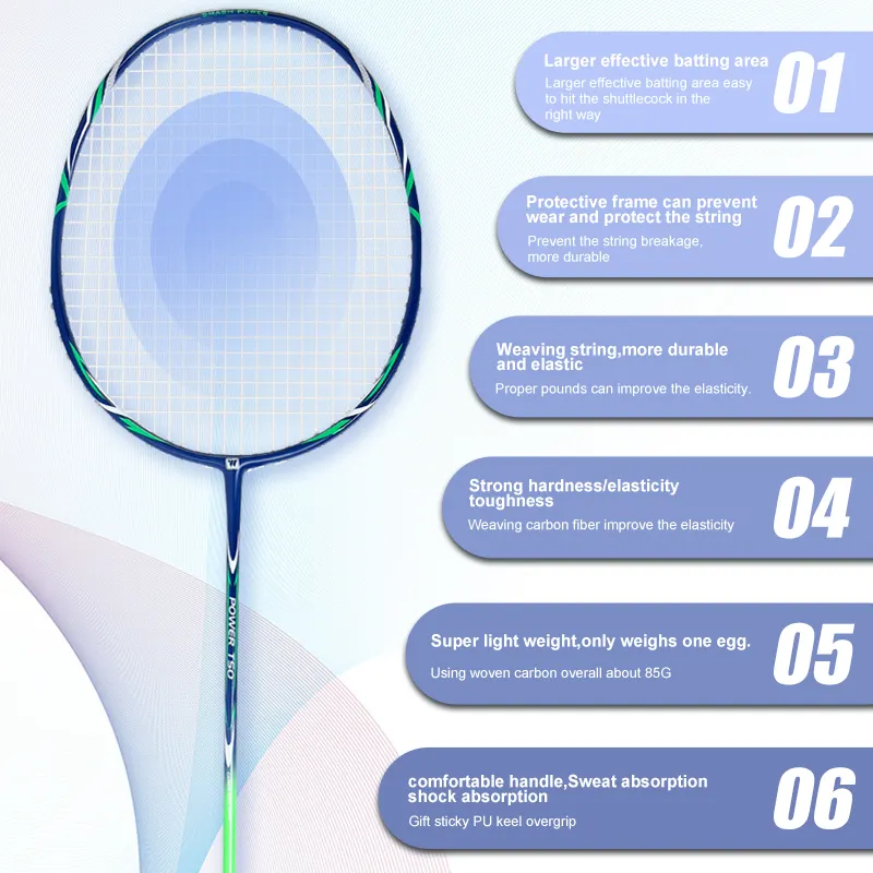 Neuankömmling Super Quality Custom Logo Print Geschwindigkeit Kohle faser Badminton schläger