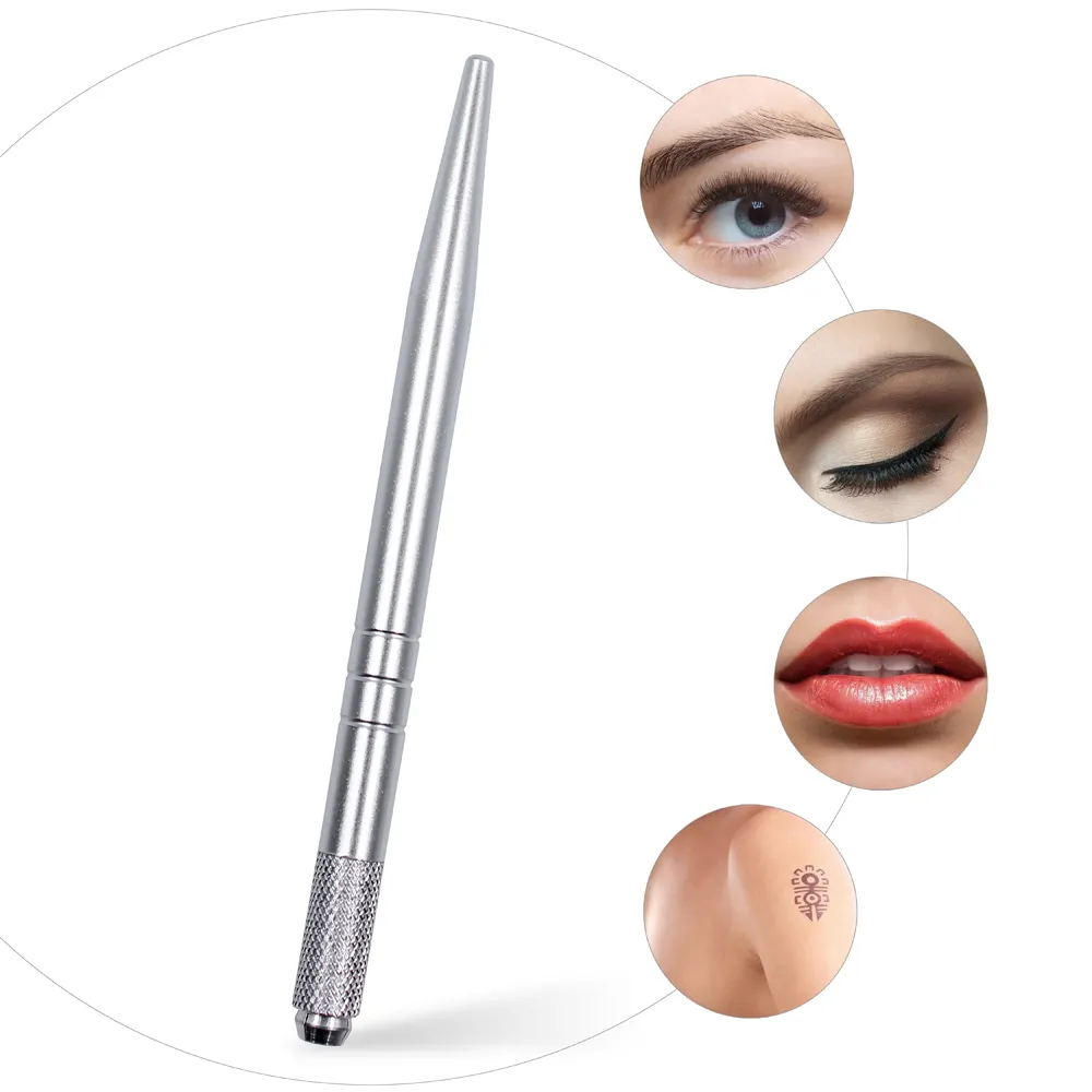 Micro Blades Eyebrow Microblading Pen Manual HandツールPermanent Eyebrow Makeup Tattoo Pen、Silver Microblading Disposable Pen