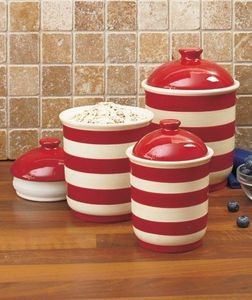 Red and White Stripes <strong>Tea</strong> <strong>Sugar</strong> <strong>Coffee</strong> Canisters <strong>Set</strong> - Product Image 2