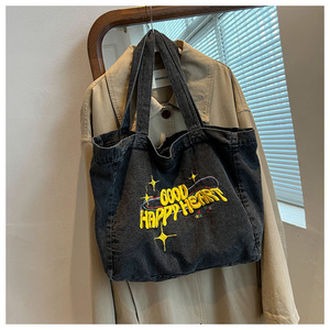 Bolso de mano portátil para pantalones vaqueros, bolso de compras clásico de mezclilla bordado personalizado para mujer, bolso de hombro grande y duradero - Product Image 4