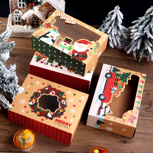 Boîte à biscuits en papier kraft de Noël avec doublure en aluminium, <span class=keywords><strong>carton</strong></span> cadeau <span class=keywords><strong>alimentaire</strong></span> pour bonbons, pour fêtes de fin d'année, emballage de pâtisserie - Product Image 1