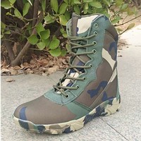 Bottes tactiques de randonnée et d'escalade pour hommes WANZHUO, montantes, camouflage jungle, fermeture éclair, anti-collision, pour l'extérieur et le désert