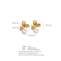 JINYOU 7223 Nouveautés Boucles d'oreilles pendantes en fausses perles en acier inoxydable plaqué or lisse en forme de fleur pour femmes