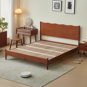 Cama de plataforma de madera maciza con <span class=keywords><strong>cabecero</strong></span> ondulado, tocador y mesita de noche, juego de muebles de dormitorio moderno y minimalista con almacenamiento - Product Image 3