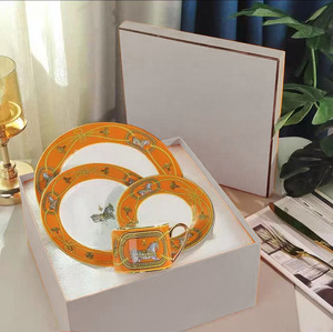 Wholesale Luxury Eco-Friendly <b>Bone</b> <b>China</b> Dinnerware <b>Sets</b> Cup Kit Gold Inlay Pattern Classic Porcelain Leak-Proof Dishwasher Safe - Product Image 5