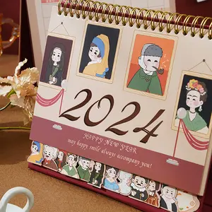 Kalender pribadi kualitas tinggi kustom 2024 CMYK warna penuh 365 hari kalender kedatangan meja